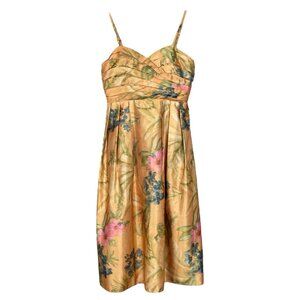 James Coviello Anthropologie Botanical Floral Cocktail Dress Yellow-Orange Sz 0